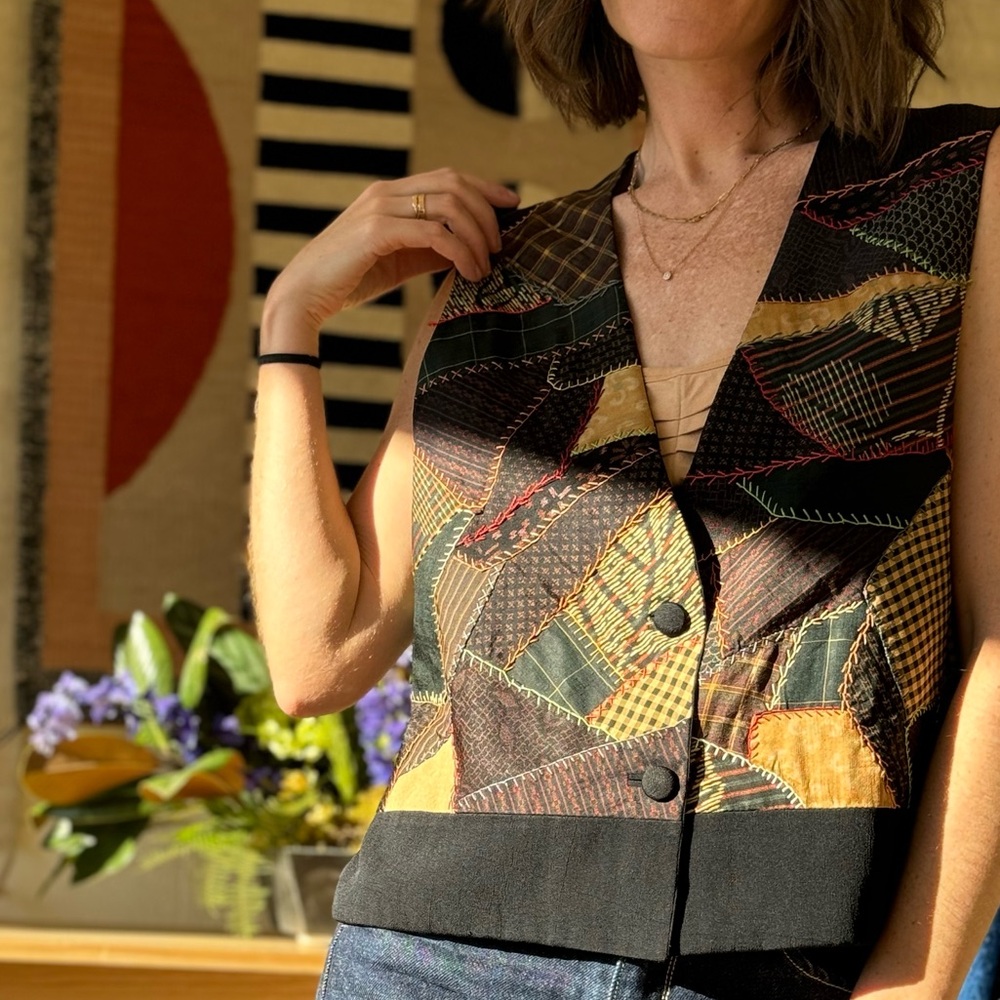 Vintage Crazy Quilt Colorful Patchwork Vest